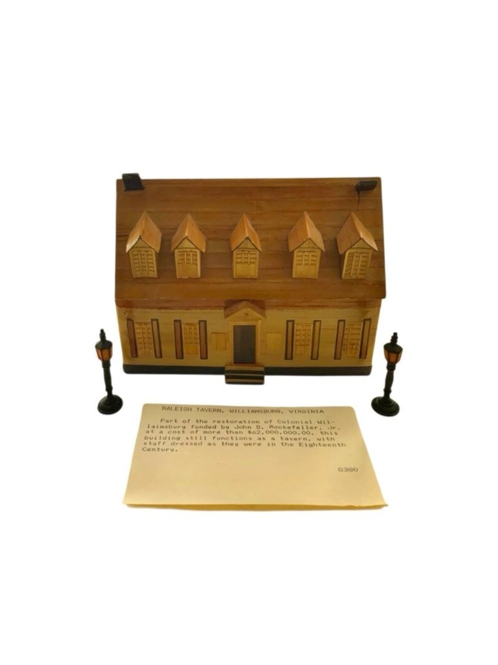 Box Lidded Colonial House Handcrafted Wood & Straw Inlay Vintage Folk Art Decor